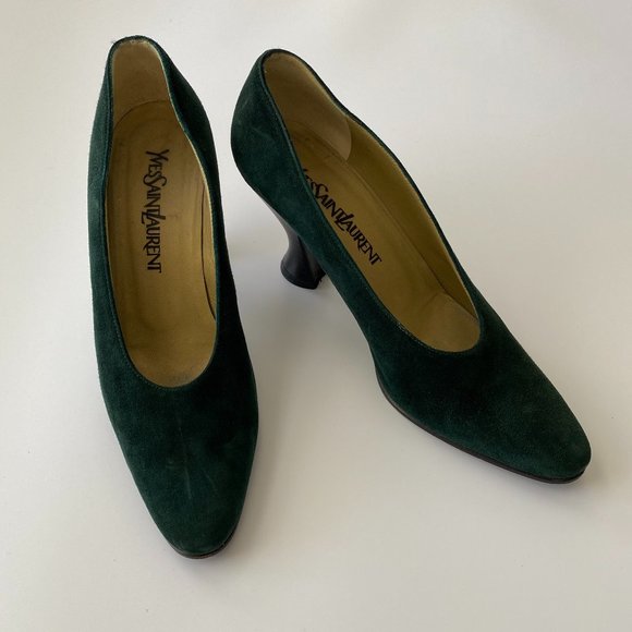 VINTAGE Yves Saint Laurent Deep Emerald Suede Heel - Picture 1 of 7